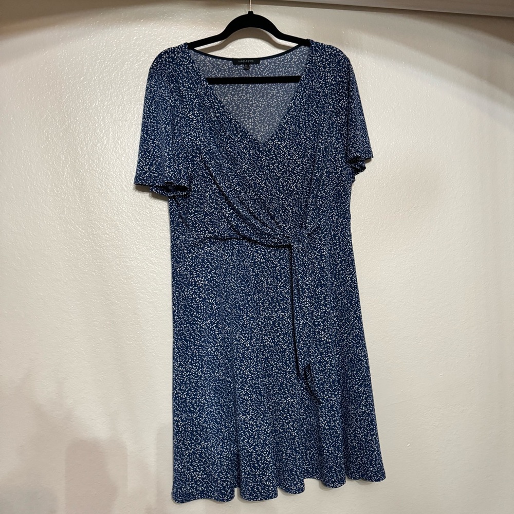 Blue patterned tie front dress